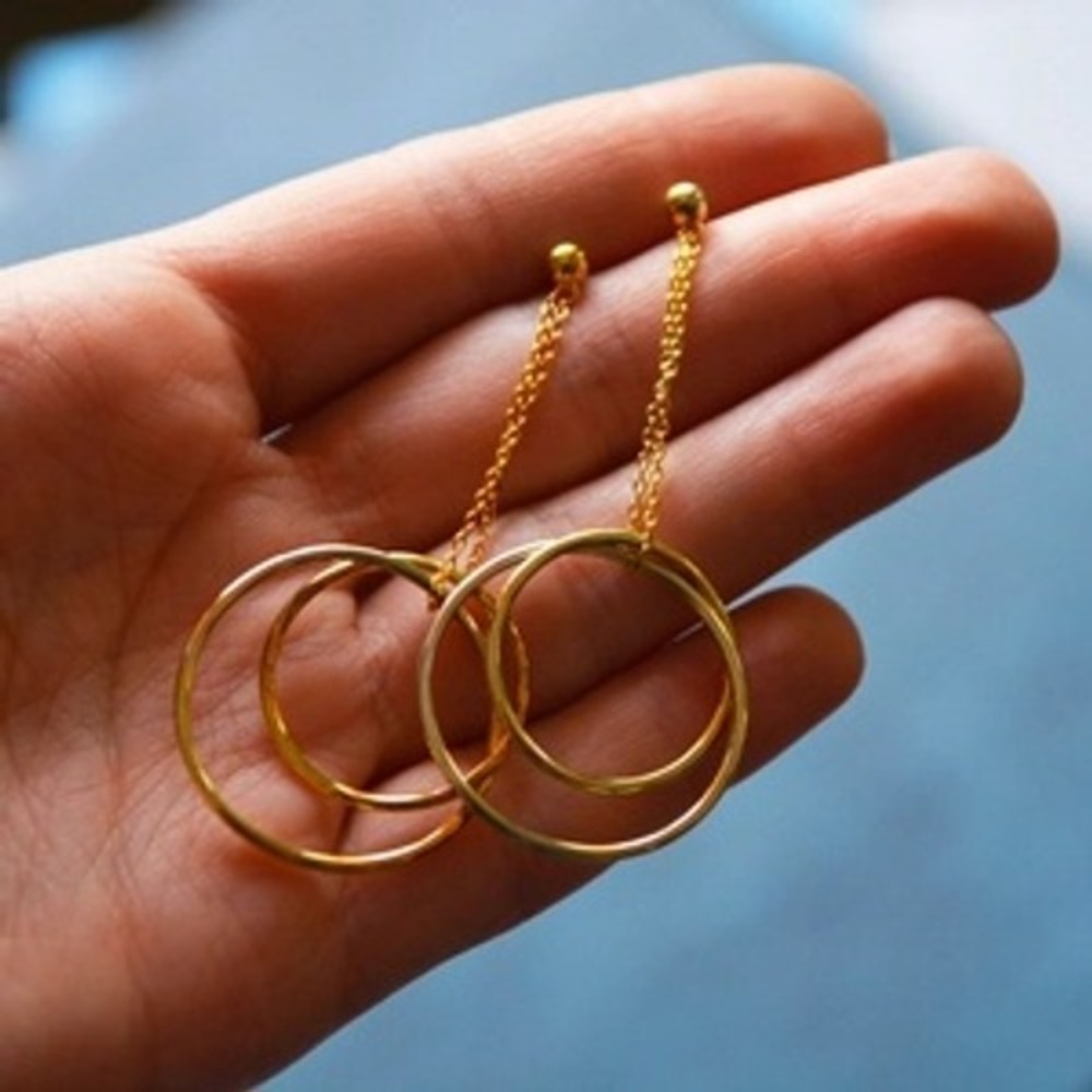 Gold Double Hoop Chain Drop Earrings Stainless Steel Geometric Dangle Jewelry